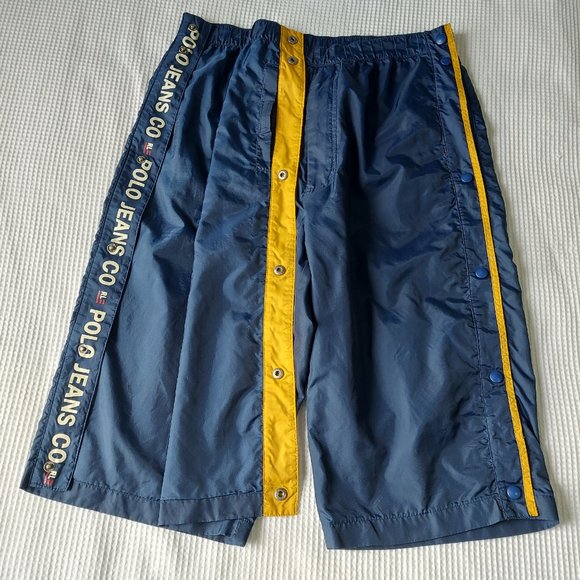 Polo Jeans Co. Ralph Lauren Windbreaker Short Pant Medium Blue Side Snap Button - Picture 3 of 11